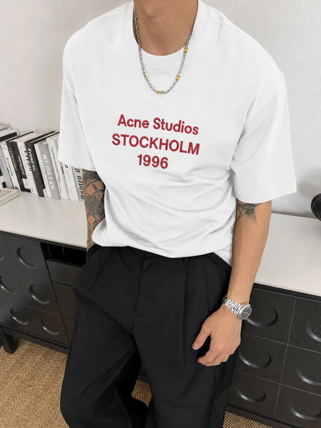 Acne*Studios*2026Ss exclusive couple Hot Sale g high-count T-shirt "different currency fabric" short-sleeved tee negative ion upper body is very comfortable, Same Style half-sleeve for men and women, dropped shoulders and loose fit Color: Black White Coffee Brown Size: S (90-130 pounds) M (125-150 pounds) L (135-165 pounds) XL (160-190 pounds) XXL (185 pounds)